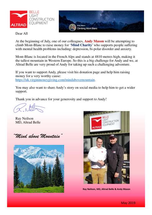 Andy Mason will be attempting to climb Mont-Blanc to raise money for 'Mind Charity'